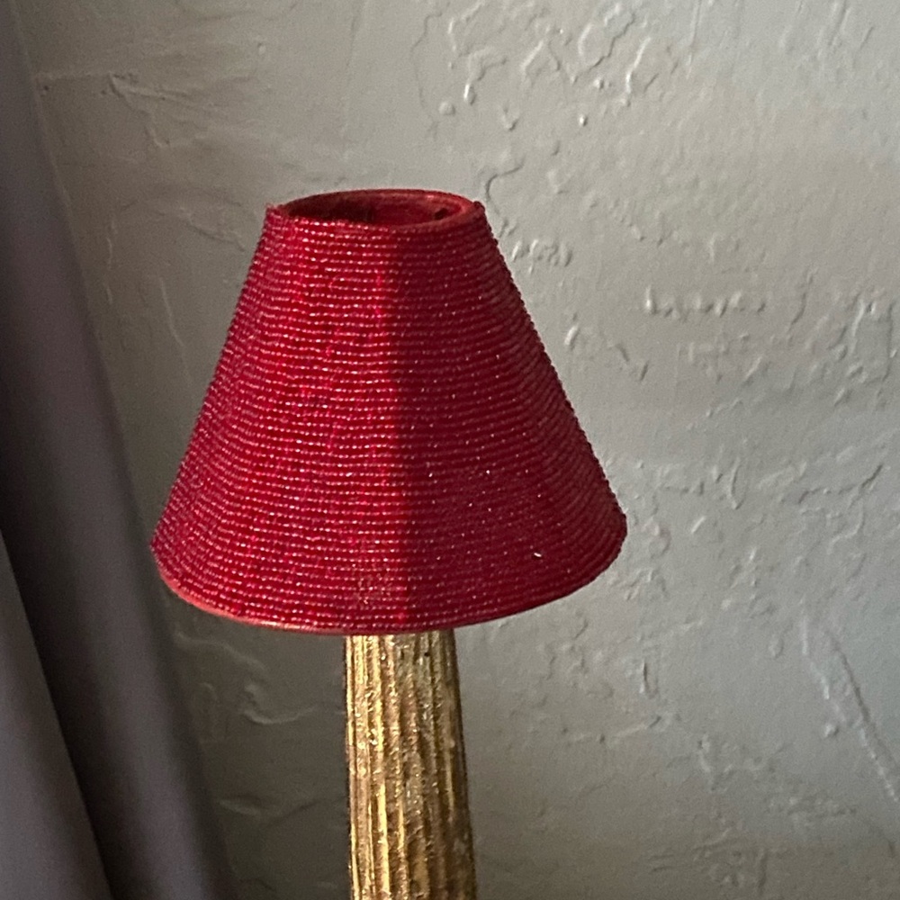 Vintage Ruby Red Glass Beaded candlestick Lamp Shade